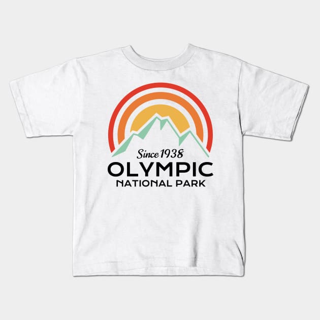 Olympic National Park Retro Kids T-Shirt by roamfree